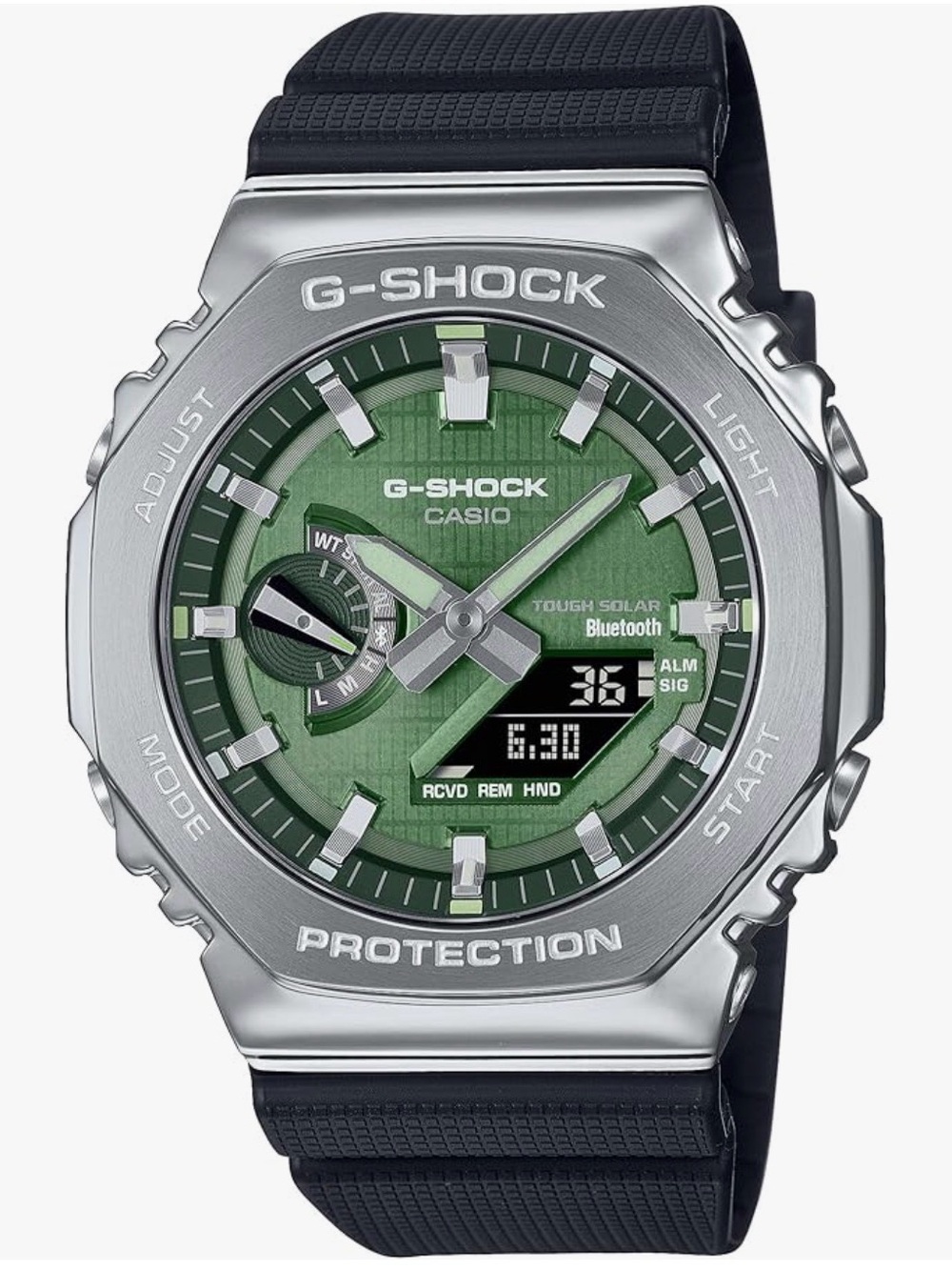 Casio G-Shock Silver Case with Green Dial and Black Strap